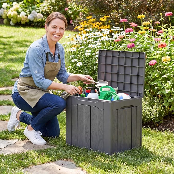 Flamaker Deck Box 30 Gallon, Waterproof Resin Small Storage Box - Image 7
