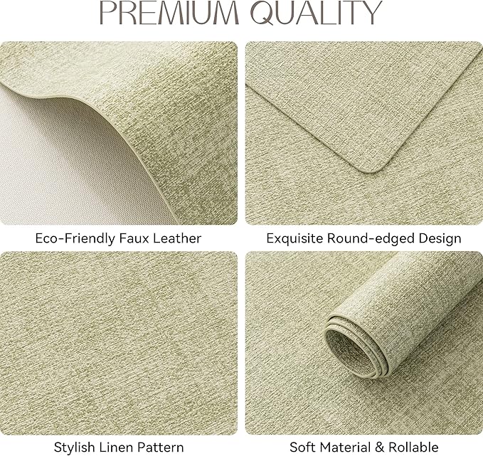 Romanstile Vinyl Placemats Set of 6-12 X 17 Inch - Heat Resistant Place Mats 100% Waterproof Oilproof Wipeable Reversible Faux Leather Table Mats for Kitchen, Dining, Party, Outdoor, Grass Green
