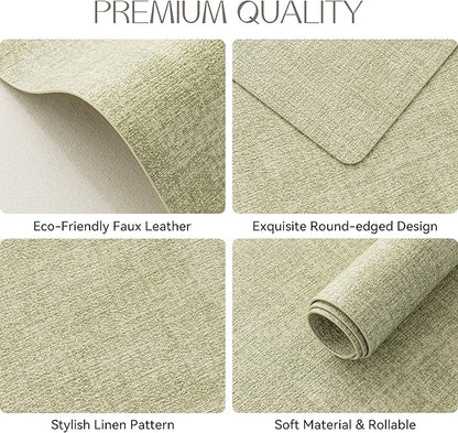 Romanstile Vinyl Placemats Set of 8-12 X 17 Inch - Heat Resistant Place Mats 100% Waterproof Oilproof Wipeable Reversible Faux Leather Table Mats for Kitchen, Dining, Party, Outdoor, Grass Green