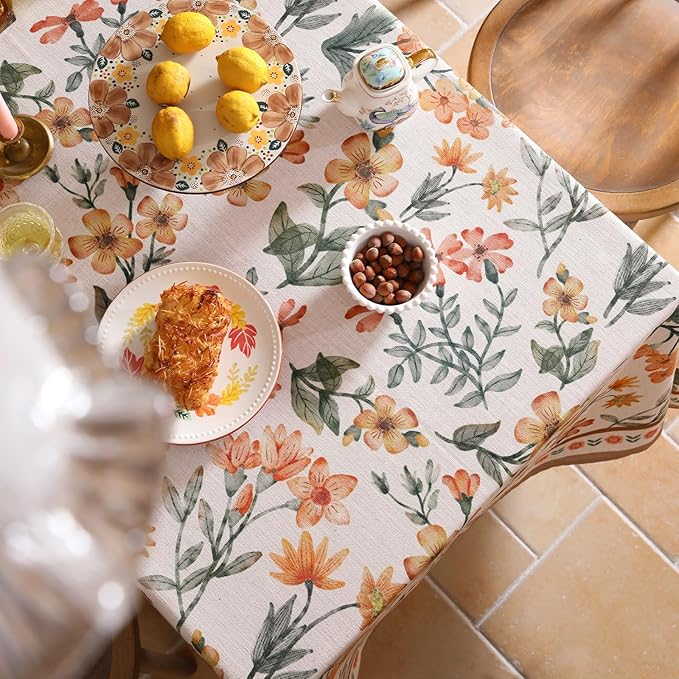 Designer Vintage Linen Rectangle Tablecloth,William Morris Block Print Soft and Durable Table Cloth,Decorative Table Cover for Kitchen,Dining,Thanksgiving,Christmas,55"*87"-Athea