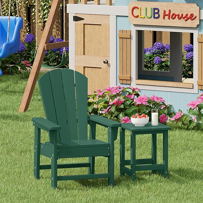 Costaelm Kids Outdoor Side Table, Small Patio HDPE Adirondack Square Table, Porch End Table for Outside Pool Garden, Dark Green