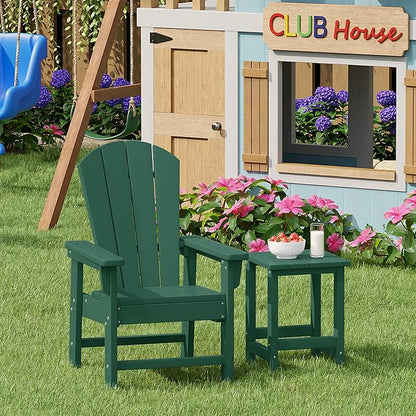 Costaelm Kids Outdoor Side Table, Small Patio HDPE Adirondack Square Table, Porch End Table for Outside Pool Garden, Dark Green