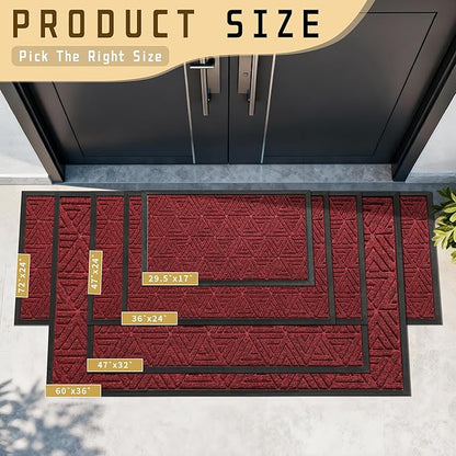 Yimobra Large Door Mat 47x24, All-Weather Waterproof Non-Slip Welcome Matt Outdoor, Heavy Duty Non Slip Doormat for Entryway for Patio and Garage Indoor, Easy Clean, Black Red