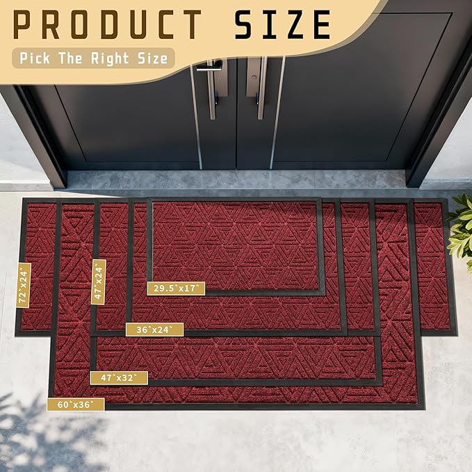 Yimobra Extra Large Door Mat 60x36, All-Weather Waterproof Non-Slip Welcome Matt Outdoor, Heavy Duty Non Slip Doormat for Entryway for Patio and Garage Indoor, Easy Clean, Black Red