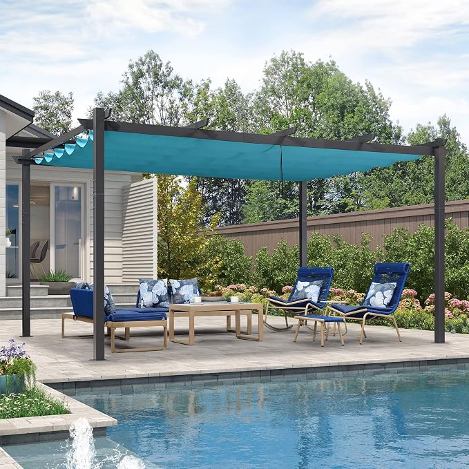 PURPLE LEAF Outdoor Pergola Retractable Aluminum 12' x 16', Turquoise Blue | - Image 2