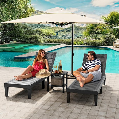 Adirondack Square Outdoor Side Table Set of 2, 2-Tier Small Outdoor Table for Patio, HDPE End Table for Backyard, Pool, Lawn, Indoor Companion, Easy Maintenance & Weather Resistant(Black)