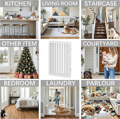 Vantas Folding No-Assembly Metal Pet Gate 120" Wide, 24" Extra Tall Dog Gate with Door Walk Through, Freestanding Accordion Puppy Gate Dog Door for Indoor & Outdoor, with 2PCS Support - White