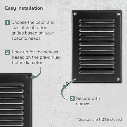 Vent Systems - 5 x 7 Inch (Inner) Black Metal Rectangular Soffit Air Vent Grille Cover, Register Vent Deflector Louver Built-in Mesh HVAC for Bathroom Home Office Kitchen 6.5" x 9" (Outer)