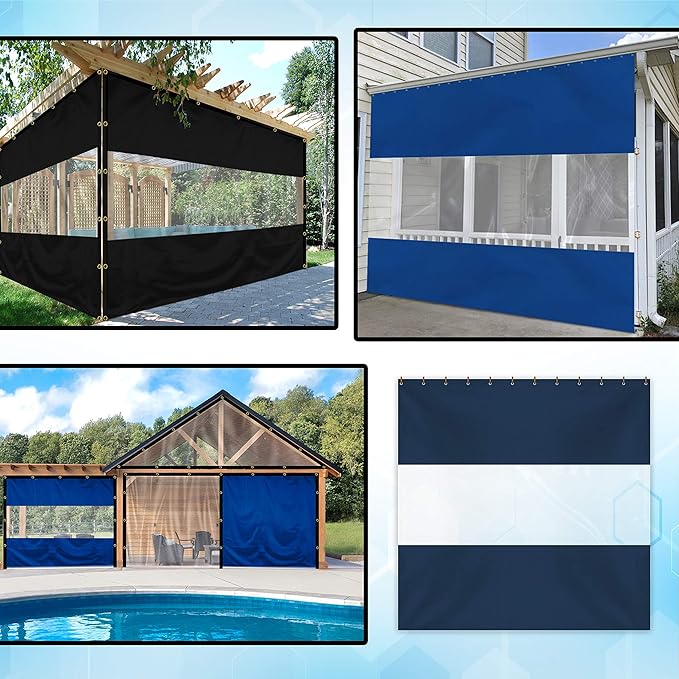 Covers & all Outdoor Clear Panel Curtain, 12 oz Vinyl Outdor Curtains for Patio, Waterproof & Weather Resistant Tarp with Brass Grommets for Pergola, Porch, Gazebos, Balcony (9' H x 8' W, Blue)