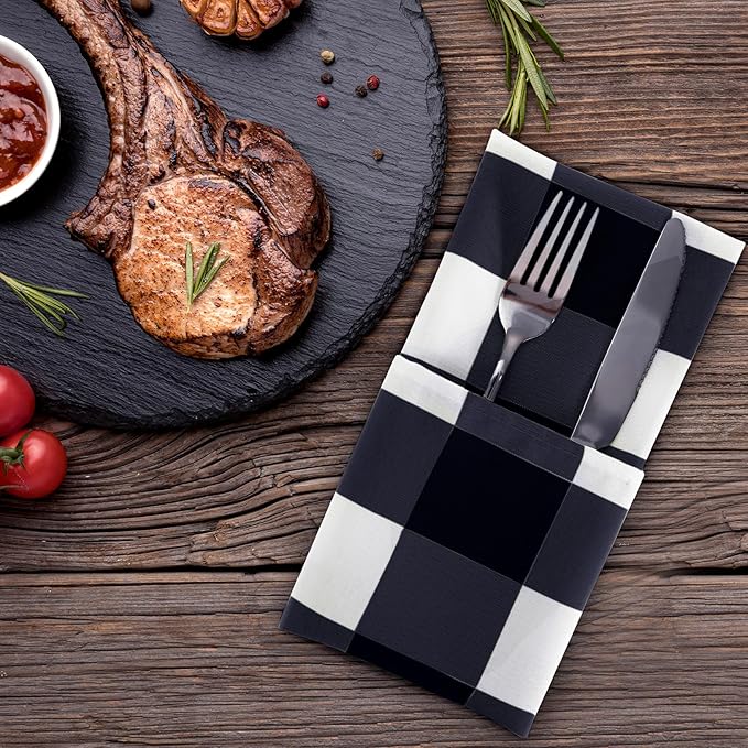 Buffalo Plaid Table Napkins Set of 100 Checkered Cloth Napkins 17x17 inch Washable Dinner Gingham Pattern Napkins Soft Napkins for Wedding Party Dining Banquet(Navy and White)