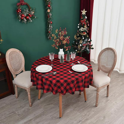 Waterproof Plaid Tablecloth Fabric - Round 90 Inch Classic Gingham Checker Table Cloth for Indoor/Outdoor Use - Buffalo Table Cover for Picnics, BBQs, and Parties