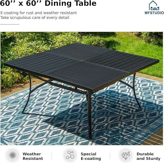 MFSTUDIO Outdoor Dining Set for 8, Metal Patio Table and Chairs Set, 9 Piece Patio Furniture Set, Patio Dining Set for Deck Backyard Poolside Garden