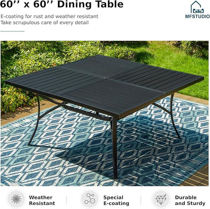 MFSTUDIO 9 Pieces Patio Dining Set, Cushioned Chairs and Metal Square Dining Table for 8, Patio Dining Sets with Swivel Chairs, Large All Weather 8 Person Dining Furniture for Deck, Backyard