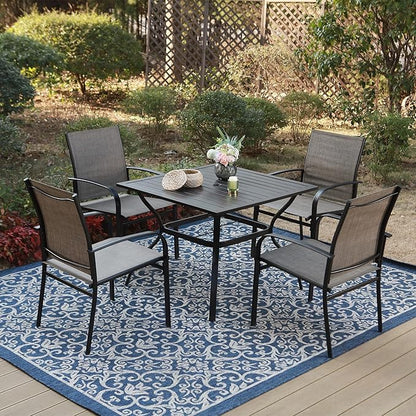 Outdoor Patio Square Dining Table, 37"x 37" Metal Slatted Tabletop with Adjustable Umbrella Hole, All Weather Wrought Iron Black Outdoor Table for Deck Lawn Garden Backyard, Black