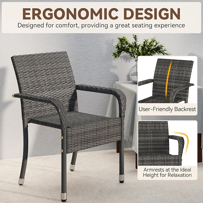 Yaheetech Set of 2 Stackable Outdoor Rattan Dining Chairs, All-Weather Firepits - Image 8