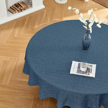 BALCONY & FALCON Rectangle Tablecloth Washable Wrinkle Resistant and Water Proof Table Cloth Decorative Linen Fabric Tablecloth for Dining Parties Kitchen Wedding and Outdoor Use(Navy Blue, 70" Round)