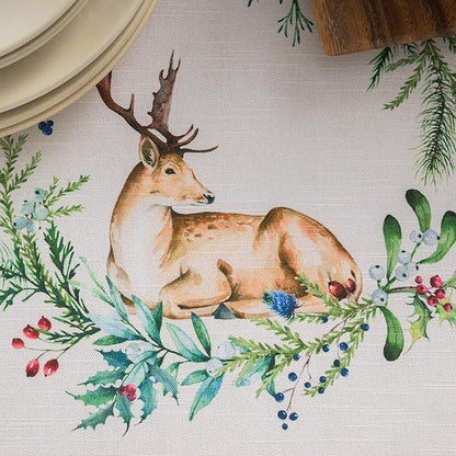 Maison d' Hermine Table Cloth Round Table 100% Cotton 63 Inches Fall Tablecloth Reusable Everyday Use for Thanksgiving Christmas Decorations Dining Farmhouse Party (Holly Time)
