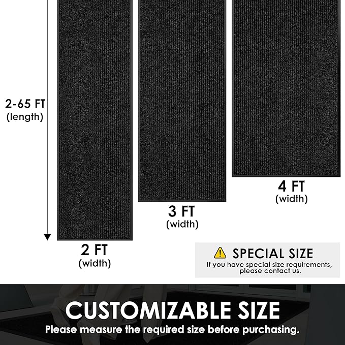3′ x 51′ Front Door Mat Indoor Outdoor Entrance, Commercial Floor Mat Heavy Duty Dirt Trapper Entryway Doormat, Custom Size Non Slip Rubber Backing Welcome mat, Door Mat for High Traffic Area