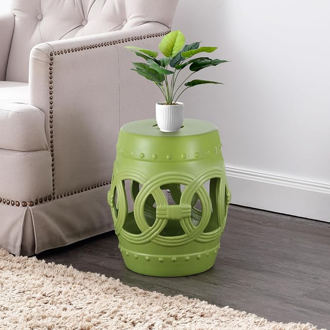 JONATHAN Y Lucky Coins 16" Ceramic Garden Stool Side Table, Matte Green | - Image 2