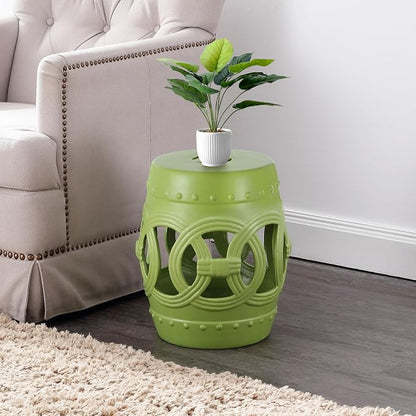 JONATHAN Y Lucky Coins 16" Ceramic Garden Stool Side Table, Matte Green | - Image 2