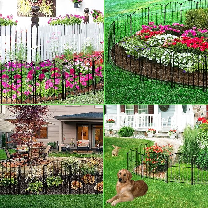 Decorative Garden Fence 17in x10ft, 10 Pack Rustproof Metal No Dig Fence Animal Barrier for Dog, Arched Flower Bed Edging Ornamental Wire Border Panel Fencing for Yard Patio Outdoor Decor