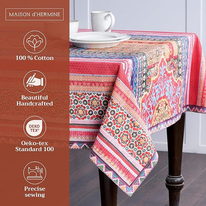 Maison d' Hermine Table Cloth Rectangle Table 100% Cotton 60 x 90 Inches Fall Tablecloth Reusable Everyday Use for Thanksgiving Christmas Decorations Dining Farmhouse Party (Ispahan)