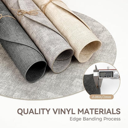 13"Round Placemats Set of 6, Reversible Faux Leather Heat Resistant Table Mats, 100% Waterproof Oilproof Wipeable Table Protective Placemats for Vinyl, Washable for Indoor & Outdoor Use (6, Deep Gray)