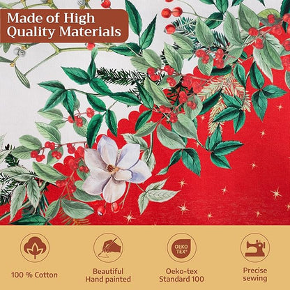 Maison d' Hermine Table Cloth Rectangle Table 100% Cotton 70 x 108 Inches Fall Tablecloth Reusable Everyday Use for Thanksgiving Christmas Decorations Dining Farmhouse Party (Noel)