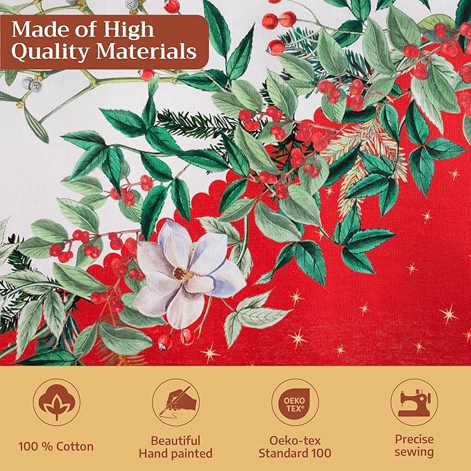 Maison d' Hermine Table Cloth Rectangle Table 100% Cotton 60 x 120 Inches Fall Tablecloth Reusable Everyday Use for Thanksgiving Christmas Decorations Dining Farmhouse Party (Noel)