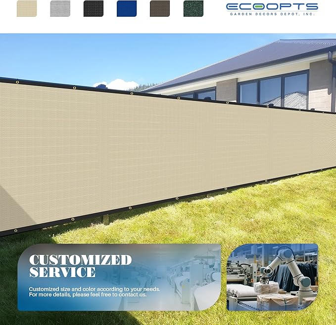 ECOOPTS 4'x80' Privacy Fence Screen Windscreen with Copper Grommets, Fit for Commercial Fence and Residential Garden Outdoor 90% UV Blockage, Cable Zip Ties Included (Beige)