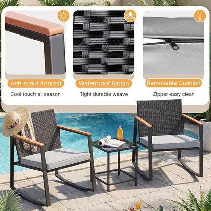 Gizoon 3 Pieces Rocking Patio Bistro Set | - Image 4