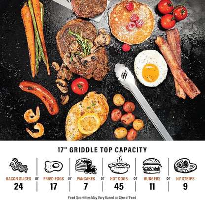 Blackstone 2142 Original 17” Tabletop Griddle with Low-Maintenance Stainless Steel Front Plate, Powder Coated Steel, Black
