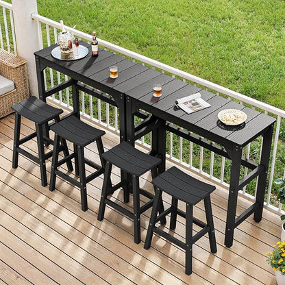 Weatherproof Bar Stools Set of 2, 28" Height Outdoor Bar Stools Holds up to 400 lbs, Saddle Seat, Bar Height Stools for Patio, Garden, and Kitchen Island, Black