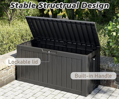 NUNU LAB 75 Gallon Outdoor Storage Box,Deck Box Resin Large Sturdy, Backyard Outside Storage Box Waterproof with Double Wall Panels,Package Delivery Box,Garden Outdoor Hose Storage Bin
