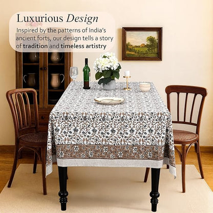 CPC Autumn Vine Tablecloth 100% Cotton 60x60 Inch Indian Block Print Rectangle Table Cover, Table Cloth for Gifting in Weddings, Halloween, Fall, Christmas, Thanksgiving