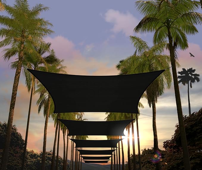 Amgo Custom Size 11' x 17' Black Rectangle Square Sun Shade Sail UPF50+ by Amgo