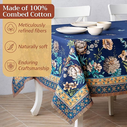 Maison d' Hermine Premium Table Cloth Rectangle Table 100% Combed Cotton 140 x 70 Inches Tablecloth Reusable Decorative for Dining Room, Farmhouse, Home, Party, Festive & Wedding - Artichoke