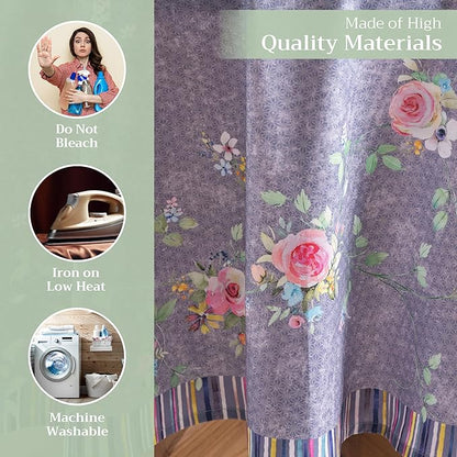 Maison d' Hermine Table Cloth Round Table 100% Cotton 63 Inches Tablecloth Reusable for Dining Room, Farmhouse, Home, Party, Festive & Wedding Spring Summer - Sweet Rose Lavender - Country Garden