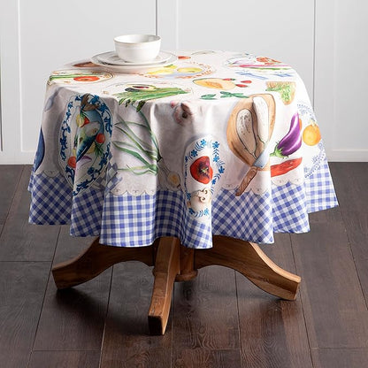 Maison d' Hermine Table Cloth Round Table 100% Cotton 69 Inches Tablecloth Reusable Decorative Everyday Use for Dining Room, Farmhouse, Home, Party, Festive & Wedding Spring Summer - Gourmand