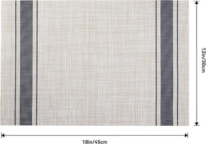 Leetaltree Khaki-Blue Placemats, Heat Resistant Non-Slip Place mats for Dining Table, Washable Durable PVC Vinyl Woven Table Mats (Set of 4)