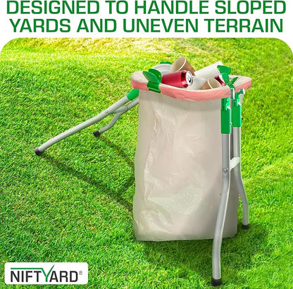 Small Trash Bag Holder, 13 Gallon Plastic Bag Capacity, Works on Slopes, Foldable, Outdoor Trash Bag Holder Stand, Camping, Picnics, RV Travel, Parties, House & Yard Cleanup, Gardening (Bronze)