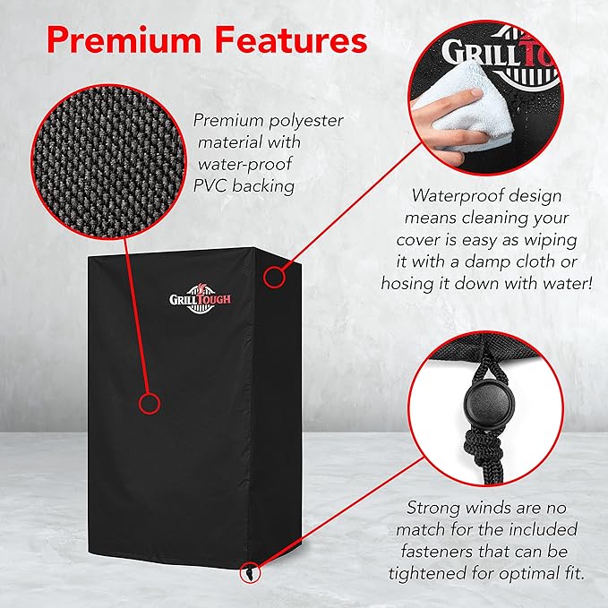Heavy Duty Smoker Cover, 30 Inch – Waterproof, Weather Resistant, UV & Fade Resistant with Adjustable Straps – BBQ Cover for Flat Grill, Black