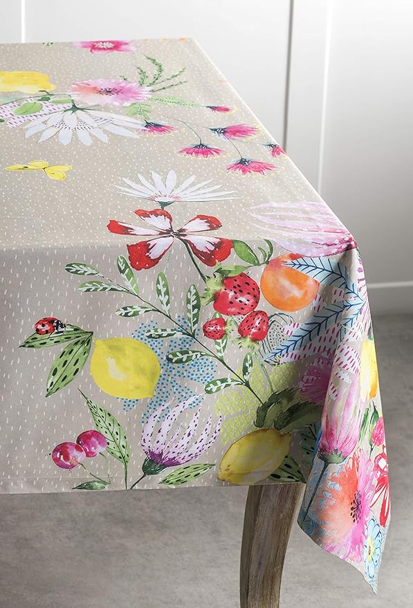 Maison d' Hermine Table Cloth Rectangle Table 100% Cotton 60 x 108 Inches Tablecloth Reusable Decorative for Dining Room, Farmhouse, Home, Party, Festive & Wedding Spring Summer - Jardin D'Ete - Fog