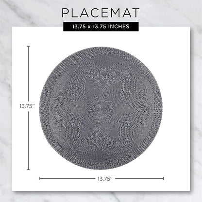 DII PVC Tabletop Collection Woven Indoor/Outdoor, Round Placemat Set, 13.75", Stonewash Blue, 6 Piece