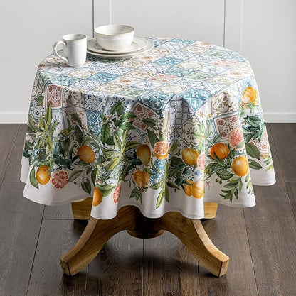 Maison d' Hermine Table Cloth Round Table 100% Cotton 69 Inches Tablecloth Reusable Decorative Everyday Use for Dining Room, Farmhouse, Home, Party, Festive & Wedding Spring Summer - Agrume