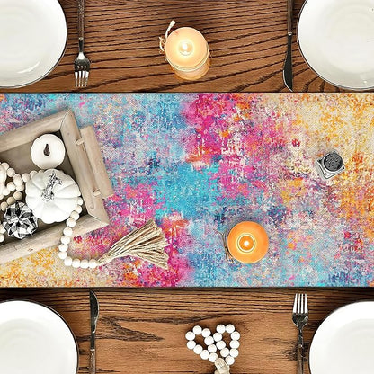 OYIMUA Modern Abstract Colorful Table Runner 13 x 72 Inches Summer Runners for Tables Rustic Spring Fall Decorations for Home Indoor Outdoor Table Decor