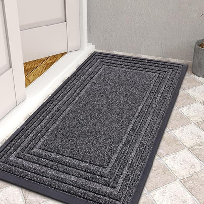 Buganda Front Door Mat Indoor Outdoor Entrance, Non-Slip Natural Rubber Doormats, Easy Clean, Low Profile, Dirt Trapper Entryway Floor Mats for Outside, Garages and Patios, 47x32, Silver Grey