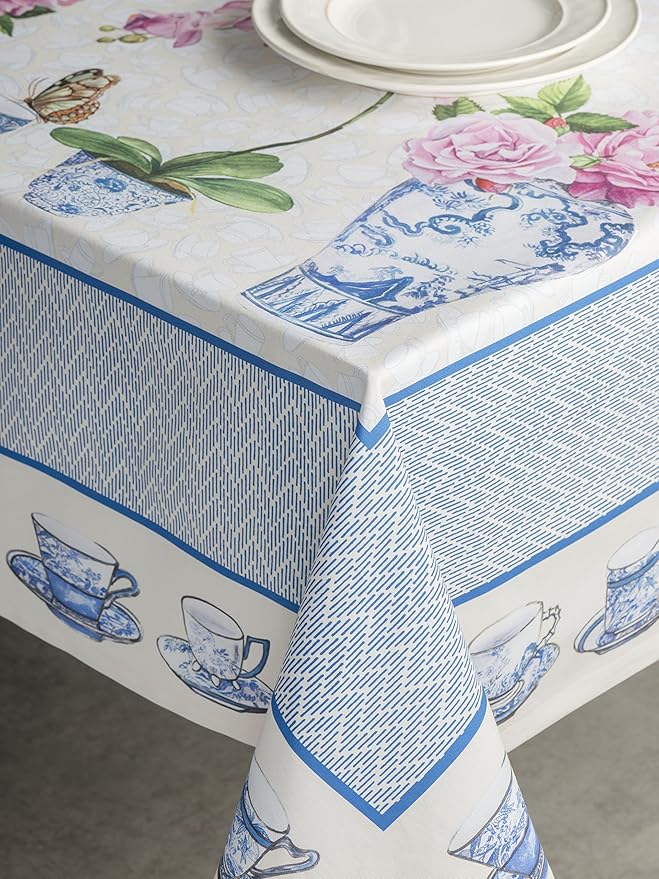 Maison d' Hermine Table Cloth Rectangle Table 100% Cotton 70 x 108 Inches Tablecloth Reusable Decorative Everyday Use for Dining Room, Farmhouse, Home, Party, Festive & Wedding Spring Summer - Canton