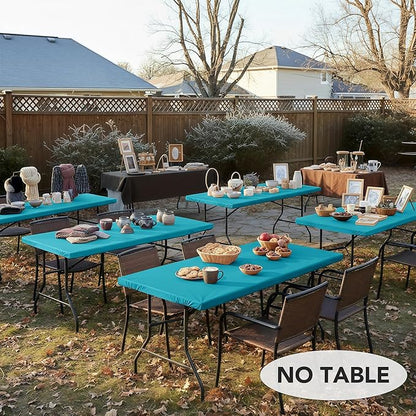 LUSHVIDA 6 Packs Vinyl Tablecloths with Flannel Backing for 4ft Rectangle Folding Table Cloths - Waterproof Plastic Picnic Table Covers with Elastic Corners, 30x48 inch, Teal