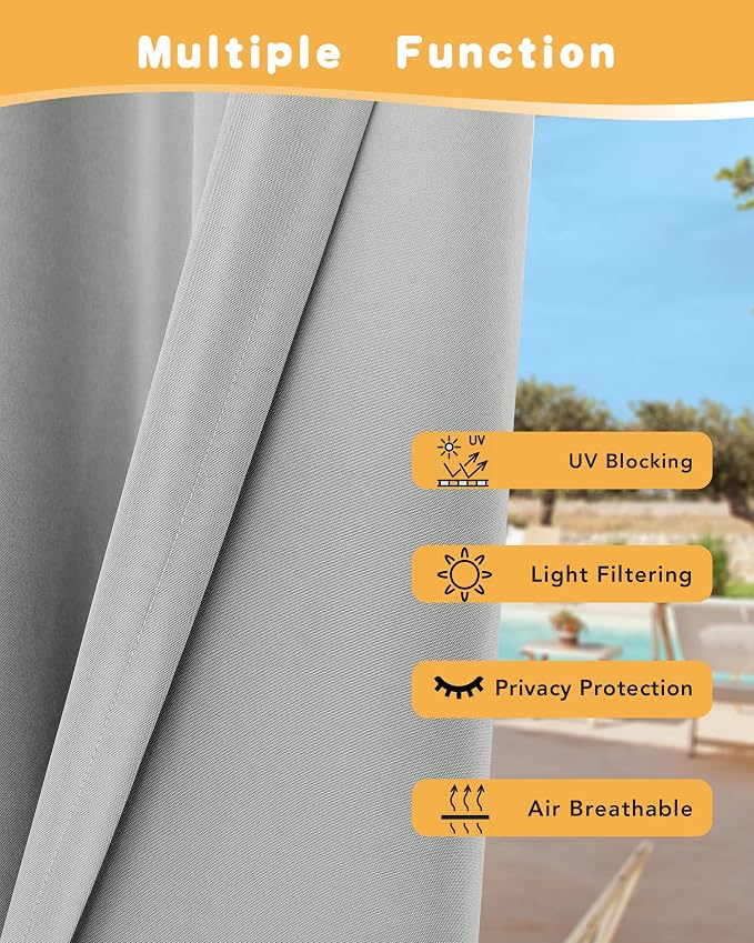Extra Wide Outdoor Curtains for Patio Waterproof 2 Pcs 110x95 Inch Silver | - Image 3